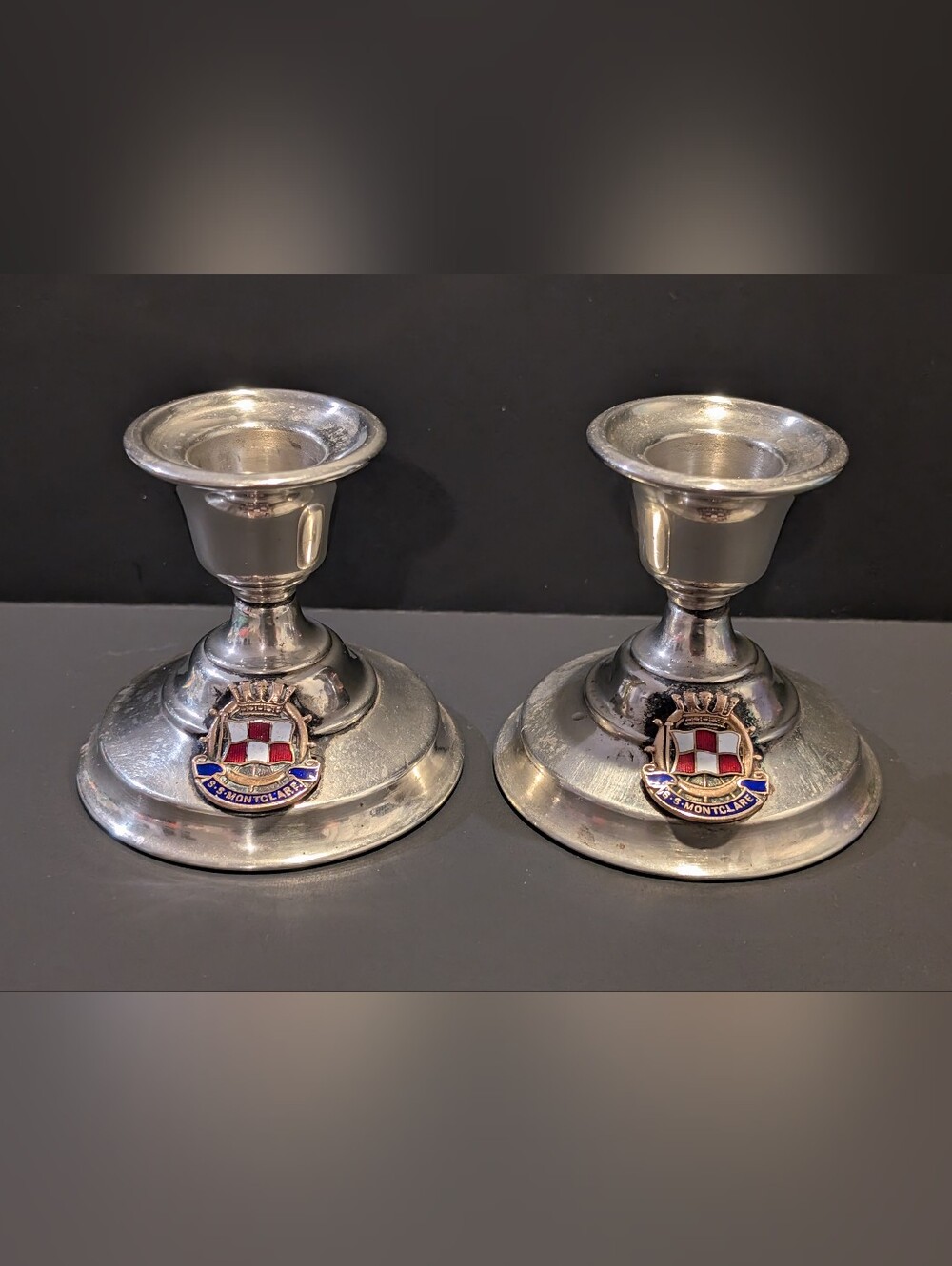 Antique silver plate Candlestick Holders Canadian Pacific Liner S.S. Montclair
